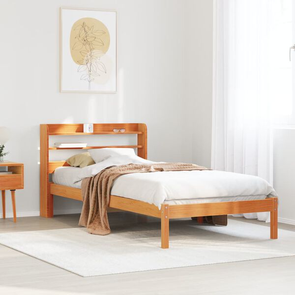 vidaXL Bedframe met hoofdbord massief grenenhout wasbruin 90x190 cm