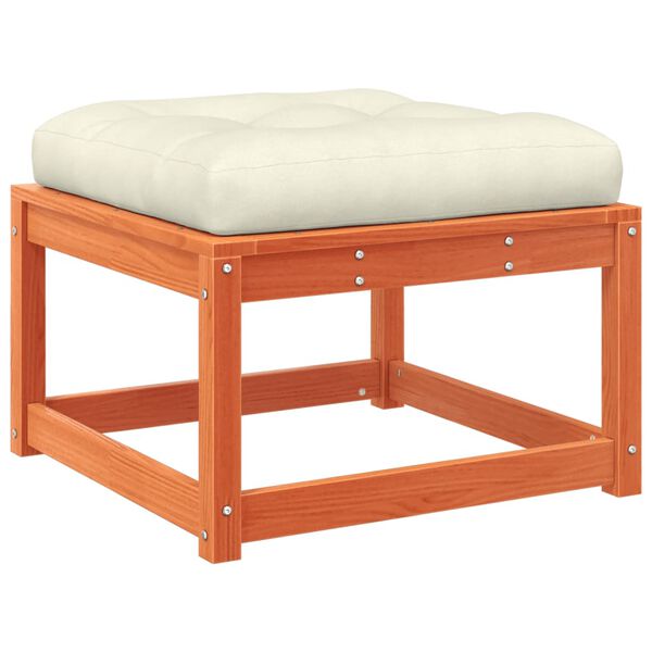 vidaXL Tuinvoetenbank met kussen massief grenenhout wasbruin