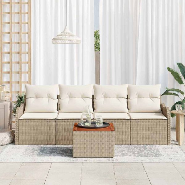 vidaXL Tuinbankenset met kussen 5 pcs Beige poly rattan
