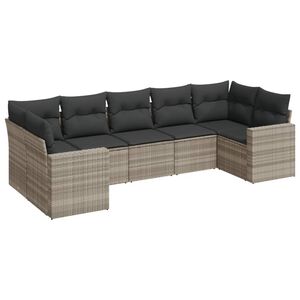 vidaXL 7-delige Loungeset met kussens poly rattan lichtgrijs