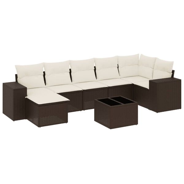 vidaXL 8-delige Loungeset met kussens poly rattan bruin