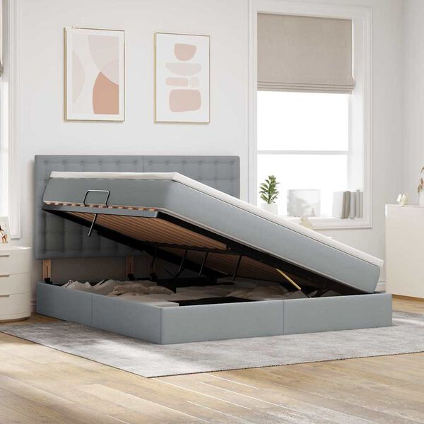 vidaXL Opbergbed met LED met matras Lichtgrijs 160 x 200 cm Polyester