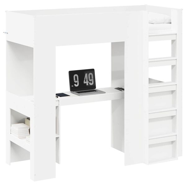 vidaXL Loft Bedframe met Bureau Wit 75 x 190 cm Bewerkt hout