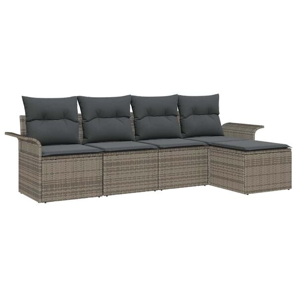 vidaXL Tuin Sofa Set met kussen 5 pcs Grijs Poly riet