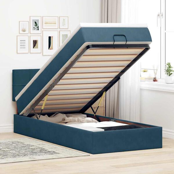 vidaXL Ottoman bed met matras en LED's 100x200 cm fluweel donkerblauw