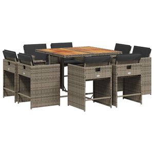 vidaXL 9-delige Tuinset met kussens poly rattan grijs