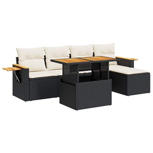 vidaXL 6-delige Loungeset met kussens poly rattan acacia zwart