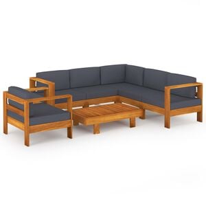 vidaXL 7-delige Loungeset met donkergrijze kussens acaciahout