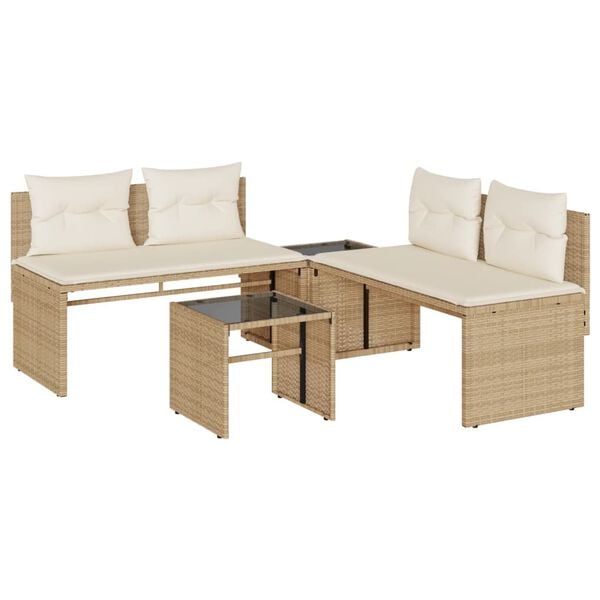 vidaXL 4-delige Loungeset met kussens poly rattan beige