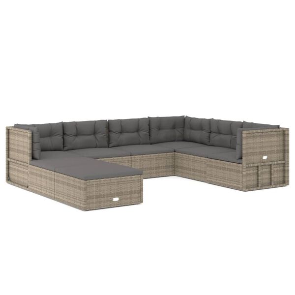 vidaXL 8-delige Loungeset met kussens poly rattan grijs