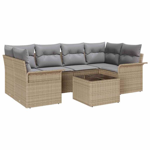 vidaXL Tuin Sofa Set 7 pcs Beige Poly riet