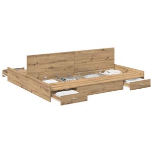 vidaXL Opbergbedframe met lade Artisan Eiken 200 x 200 cm Bewerkt hout