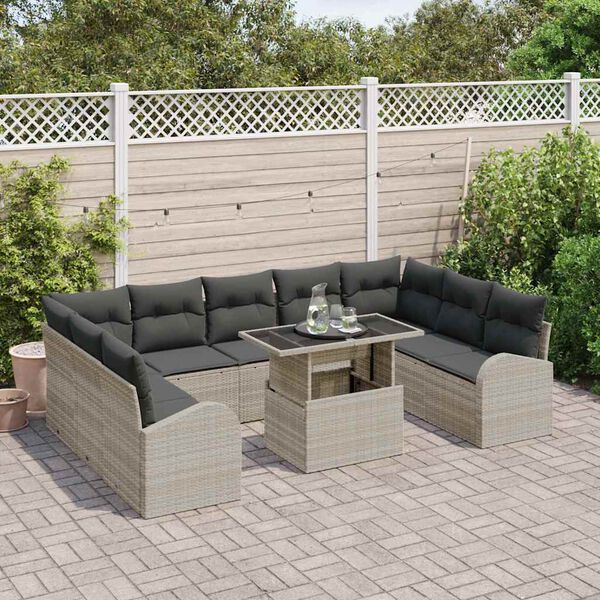 vidaXL Tuin Sofa Set 10 pcs Licht Grijs en Grijs poly rattan