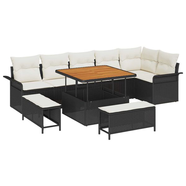 vidaXL Tuin Sofa Set met kussen 9 pcs Zwart en Cr&egrave;me 100 x 100 x 71 cm