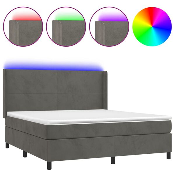vidaXL Boxspring met matras en LED fluweel donkergrijs 180x200 cm