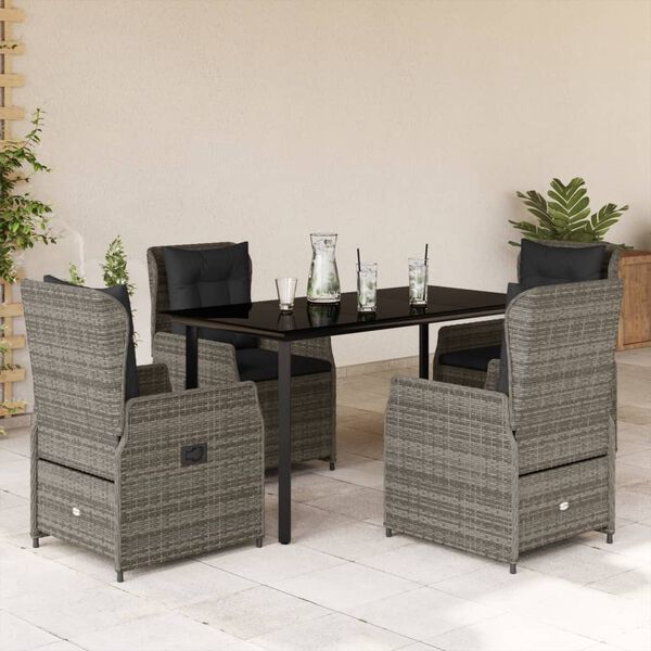 vidaXL 5-delige Tuinset met kussens poly rattan grijs