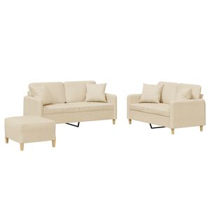 vidaXL 3-delige Loungeset met kussens stof cr&egrave;mekleurig