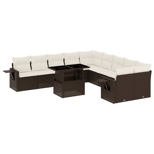 vidaXL 11-delige Loungeset met kussens poly rattan bruin