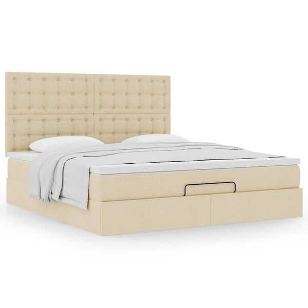 vidaXL Ottoman bed met matras 160x200cm stof crèmekleurig