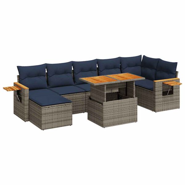 vidaXL 8-delige Loungeset met kussens poly rattan acacia bruin