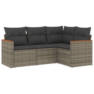 vidaXL 4-delige Loungeset met kussens poly rattan grijs