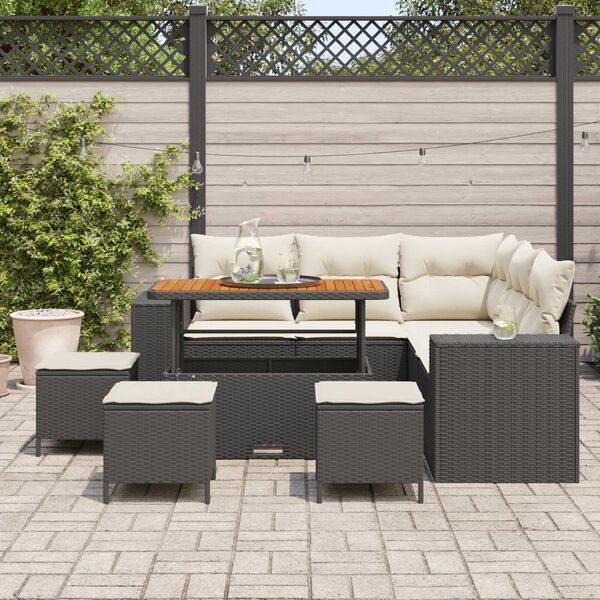vidaXL Tuin Sofa Set met kussen met opslag 9 pcs Zwart en Cr&egrave;me