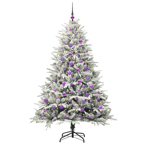 vidaXL Kunstmatige Vorstverlichte Kerstboom met Bal Set Groen 180 cm