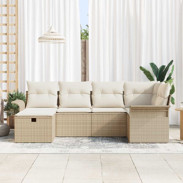 vidaXL Tuin Sofa Set met kussen 6 pcs Beige en Cr&egrave;me poly rattan