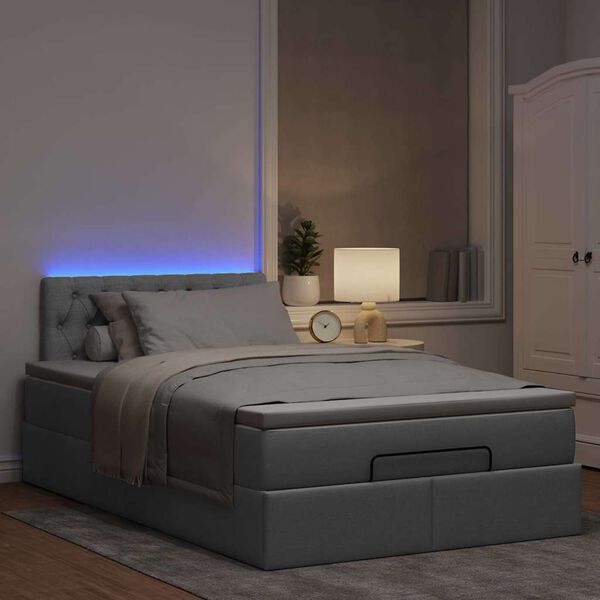 vidaXL Ottoman bed met matras en LED's 120x200 cm stof lichtgrijs