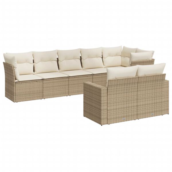 vidaXL 8-delige Loungeset met kussens poly rattan beige