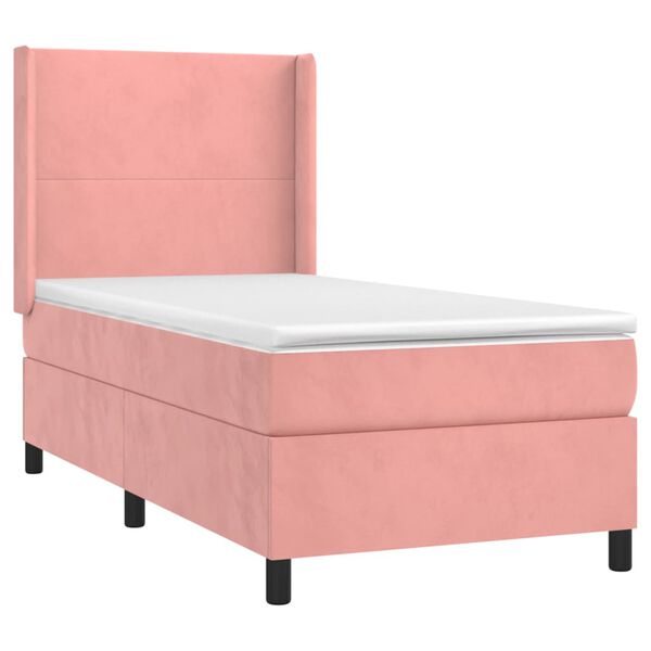 vidaXL Boxspring met matras en LED fluweel roze 90x190 cm