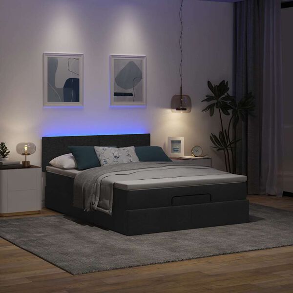 vidaXL Bed poef met matras en LED's stof 140x190 cm zwart
