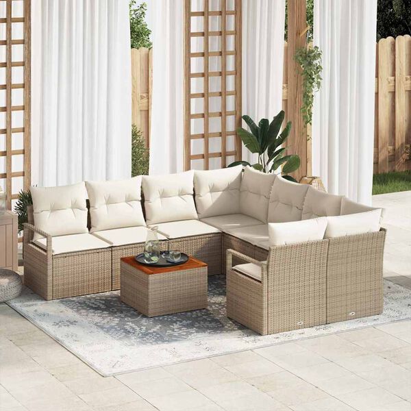 vidaXL Tuinbankenset met kussen 9 pcs Beige poly rattan