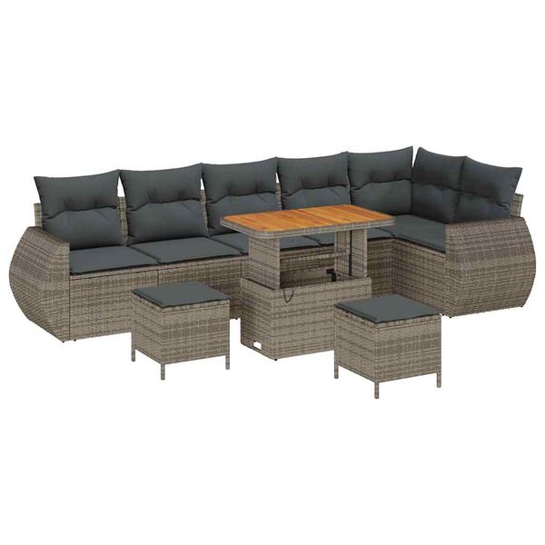 vidaXL Tuin Sofa Set met kussen met opslag 9 pcs Grijs Poly Rattan