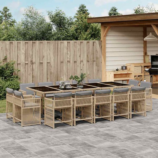 vidaXL 15-delige Tuinset met kussens poly rattan gemengd beige