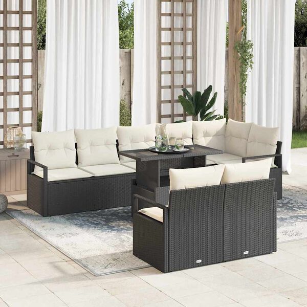 vidaXL Tuin Sofa Set met kussen 9 pcs Zwart en Cr&egrave;me poly rattan