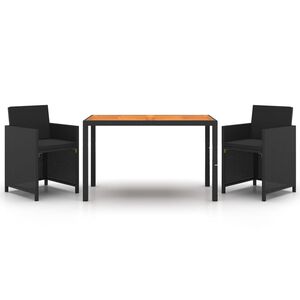 vidaXL 3-delige Tuinset met kussens poly rattan zwart