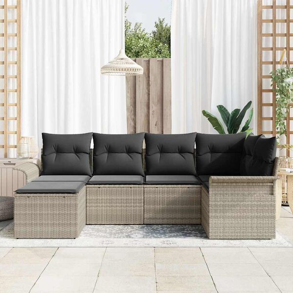 vidaXL Tuin Sofa Set met kussen 6 pcs Lichtgrijs poly rattan