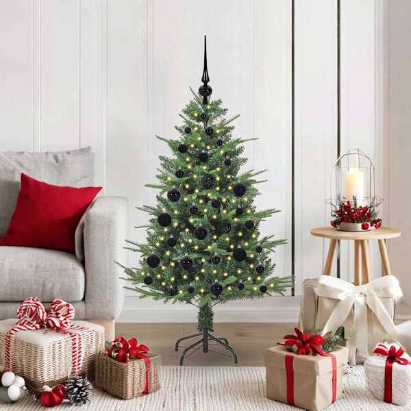 vidaXL Kunstmatige Vorstverlichte Kerstboom met Bal Set Groen 120 cm