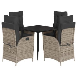vidaXL 5-delige Tuinset met kussens poly rattan grijs