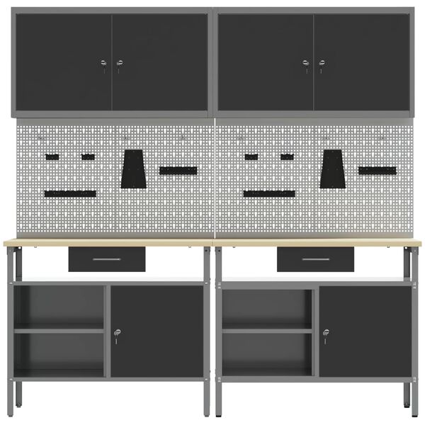 vidaXL Werkbankset met lade met plank 8 pcs Zwart Gepoedercoat staal