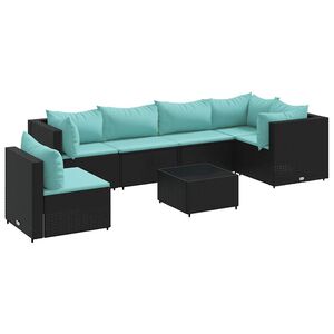 vidaXL 7-delige Loungeset met kussens poly rattan zwart