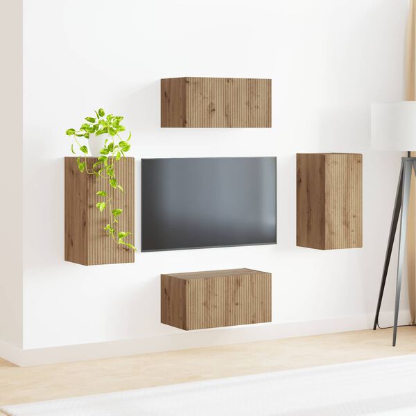 vidaXL Tv-meubelset 4 pcs Artisan Eiken Bewerkt hout