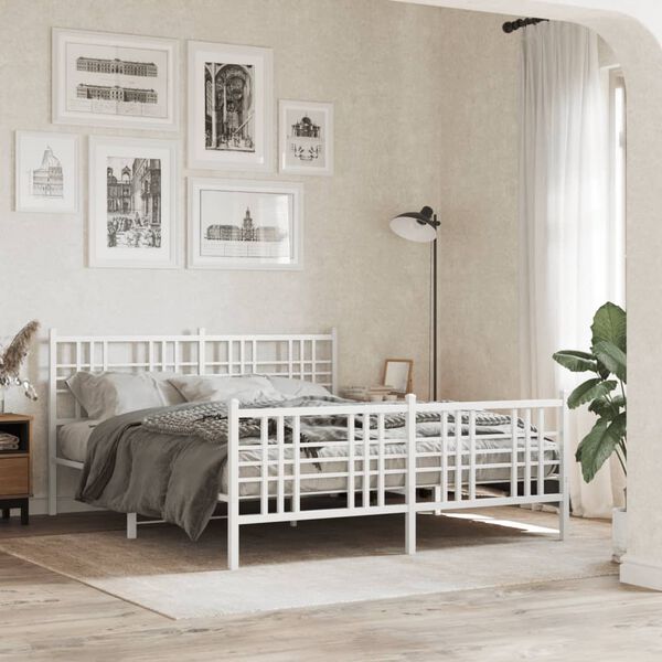 vidaXL Bedframe met hoofd- en voeteneinde metaal wit 150x200 cm