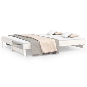 vidaXL Slaapbank uitschuifbaar 2x(100x200) cm massief grenenhout wit