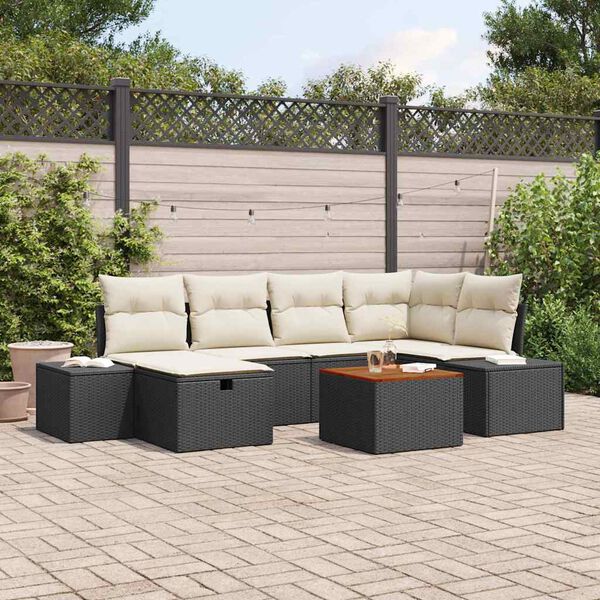 vidaXL Tuin Sofa Set met kussen met opslag 7 pcs Zwart Poly riet