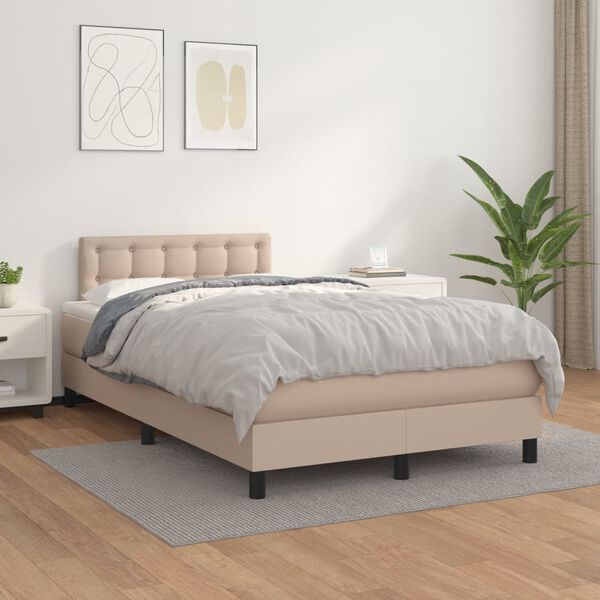 vidaXL Boxspring met matras kunstleer cappuccinokleurig 120x190 cm