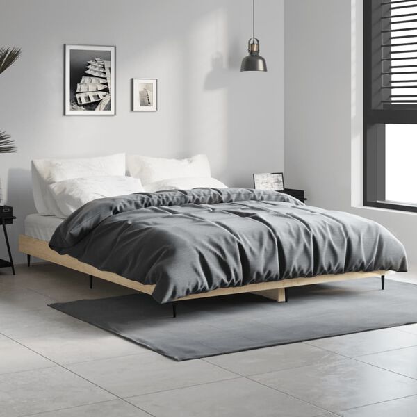 vidaXL Bedframe bewerkt hout sonoma eikenkleurig 135x190 cm