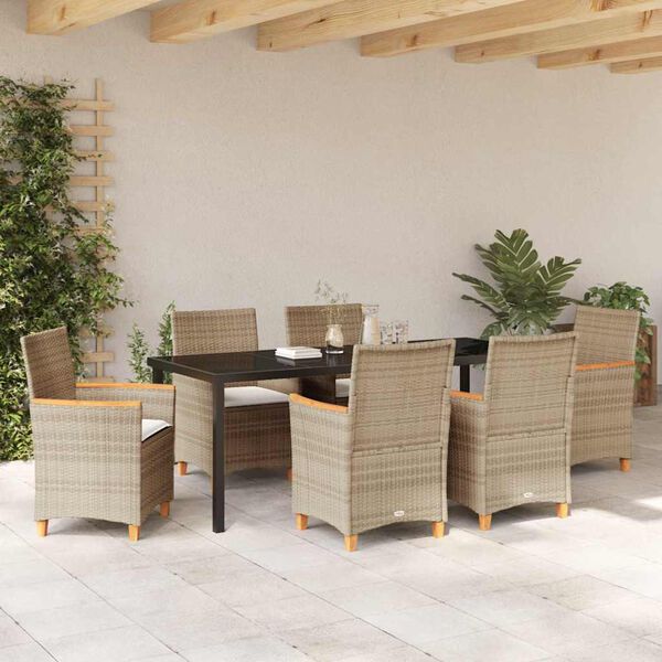 vidaXL Tuin eettafelset 7 pcs Beige poly rattan
