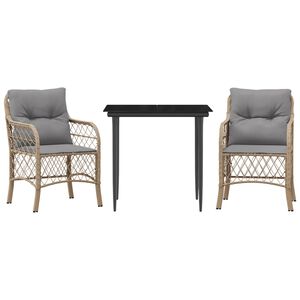 vidaXL 3-delige Bistroset met kussens poly rattan gemengd beige